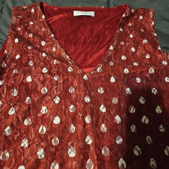 Sheer red tank top with solid red tank under - Picture 3 of 7